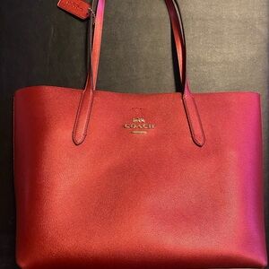 Metallic red Coach Tote